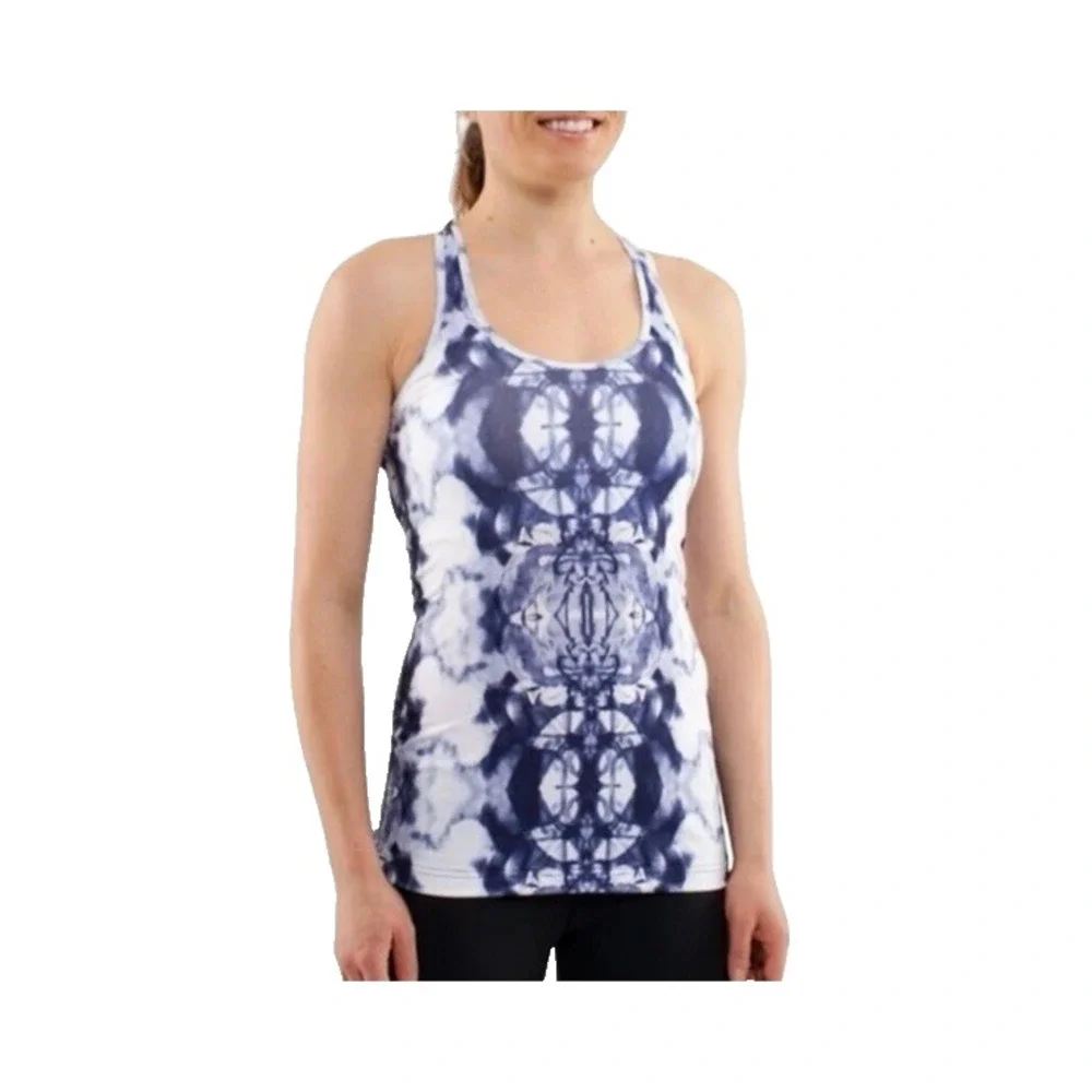 Lululemon Cool Racerback Tank Top Women's Sz 2‎ White Blue Tie Dye
